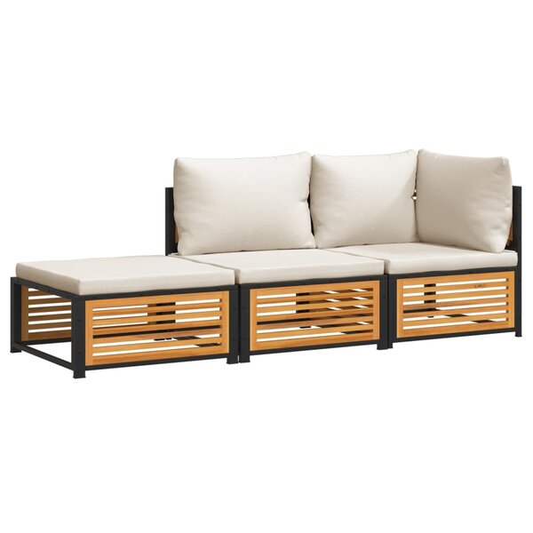 vidaXL Salon de jardin avec coussins 3 Pièces bois massif d'acacia