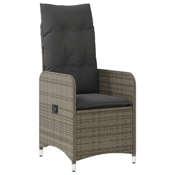 vidaXL Chaise inclinable de jardin avec coussins gris résine tressée