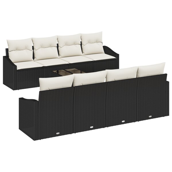 vidaXL Ensemble de canapé de jardin 9 pièces avec coussins noir rotin synthétique