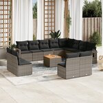 vidaXL Salon de jardin avec coussins 13 Pièces gris résine tressée