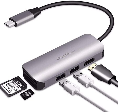 Ovegna PL002: Hub en Alliage d'aluminium Hub USBC 5 en 1, avec Adaptateur USBC vers HDMI 4K, 1 Port USB 3, 1 Port USB 2, Lecteur de Carte/Micro Carte