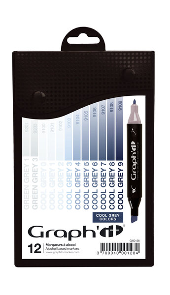 Set 12 Marqueurs à alcool Graph'it Cool Greys colors