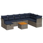 vidaXL Salon de jardin 9 Pièces avec coussins gris résine tressée