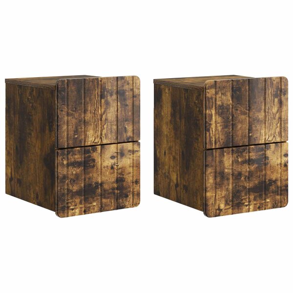 vidaXL Cabinet de chevet mural 2 Pièces Chêne fumé 33 x 34 5 x 43 cm