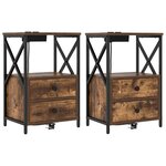 vidaXL Cabinet de chevet avec tiroir 2 Pièces Chêne fumé 40 x 31 x 60 cm