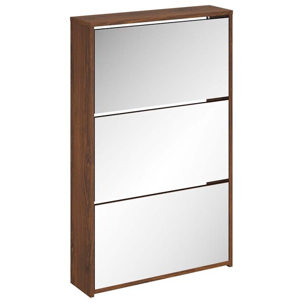 vidaXL Armoire à chaussures miroir 3niveaux Chêne marron 63x17x102 5cm