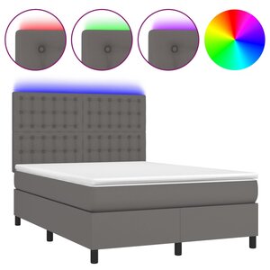 vidaXL Sommier à lattes de lit avec matelas et LED Gris 140x200 cm