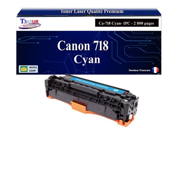 T3AZUR - Toner compatible avec Canon 718 pour Canon MF-7200  MF-724CDW  MF-726CDW  MF-728CDW Cyan - 2 800p