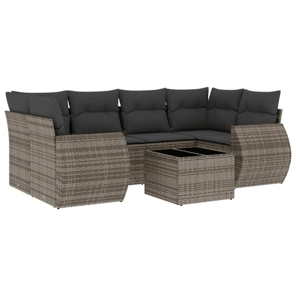 vidaXL Salon de jardin avec coussins 7 Pièces gris résine tressée