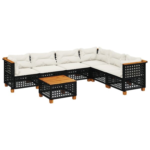 vidaXL Salon de jardin 7 Pièces avec coussins noir résine tressée