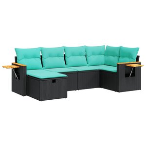 vidaXL Salon de jardin 6 Pièces avec coussins noir résine tressée