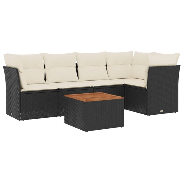 vidaXL Salon de jardin 6 Pièces avec coussins noir résine tressée