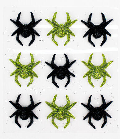Sticker araignée acrylique glitter vert  noir 3 cm 9 pièces