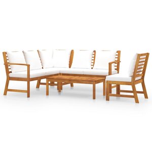 Salon de jardin meuble d'extérieur ensemble de mobilier 5 pièces avec coussin crème bois d'acacia solide 02_0016294