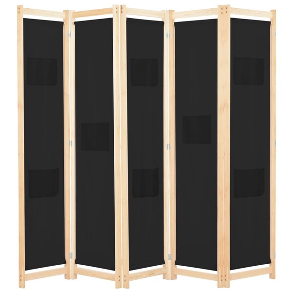 vidaXL Cloison de séparation 5 panneaux Noir 200 x 170 x 4 cm Tissu