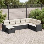vidaXL Salon de jardin 8 Pièces avec coussins noir résine tressée