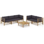vidaXL Salon de jardin 6 Pièces avec coussins gris foncé bambou