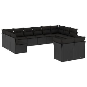 vidaXL Salon de jardin 12 Pièces avec coussins noir résine tressée