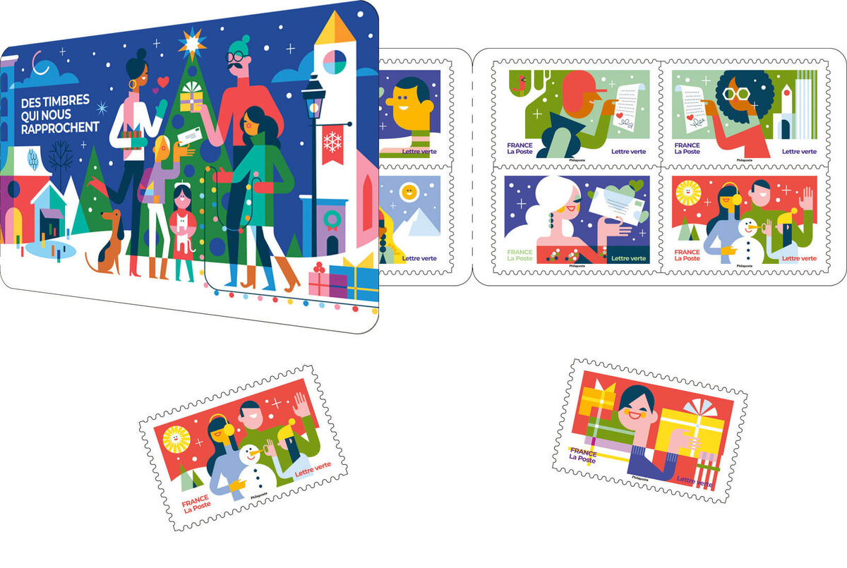 de 12 timbres Noël Des timbres qui nous rapprochent Lettre