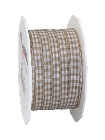 Ruban textile carreau de vichy 20-m-rouleau 10 mm taupe/blanc
