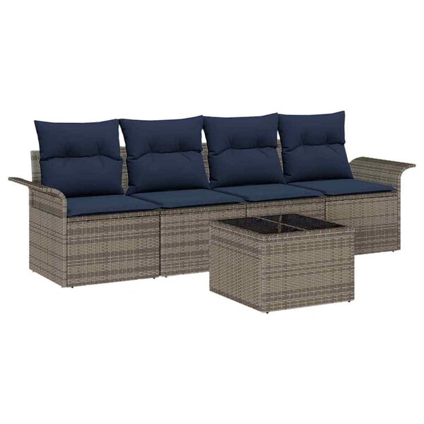 vidaXL Ensemble de canapé de jardin 5 Pièces Gris et marine polyrotin