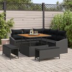 Set de canapé de jardin 8 pièces avec coussins Noir Rotin PE Acacia
