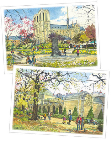 Lot de 6 cartes postales - Hiver - Squares et Jardins de Paris