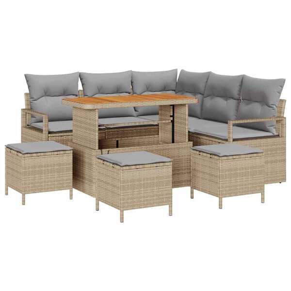 vidaXL Ensemble de canapé de jardin 9 Pièces Beige Poly rotin
