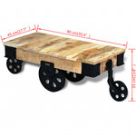 Vidal xl table basse avec roues bois de manguier brut