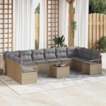 vidaXL Ensemble de canapé de jardin 11 Pièces Beige Poly rotin