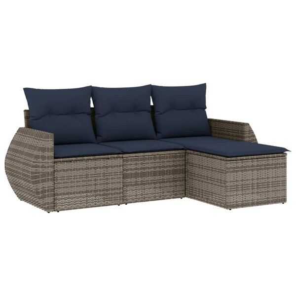 vidaXL Salon de jardin 4 Pièces avec coussins gris résine tressée
