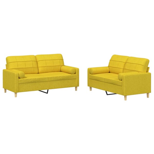 vidaXL Ensemble de canapés 2 Pièces avec coussins jaune clair tissu