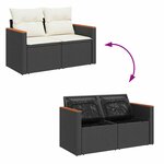 vidaXL Canapé de jardin avec coussins 2 places noir résine tressée