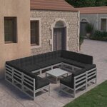 vidaXL Salon de jardin 10 Pièces avec coussins Gris Bois de pin massif