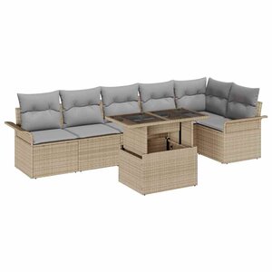 vidaXL Ensemble de canapé de jardin 7 pc Beige polyrotin