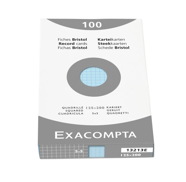 Etui de 100 Fiches BRISTOL 148x210cm Quadrillé 5x5 Bleu Azur EXACOMPTA