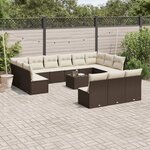 vidaXL Salon de jardin avec coussins 14 Pièces marron résine tressée