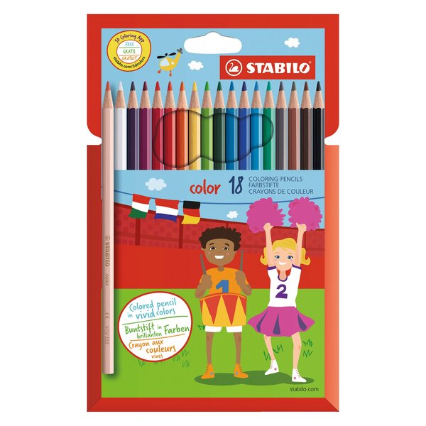 Crayon de couleur stabilo color couleurs assorties dont 3 fluos - pochette de 18