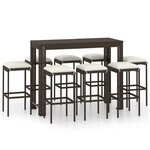 vidaXL Ensemble de bar de jardin 9 Pièces coussins Résine tressée Marron