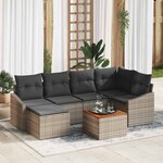 vidaXL Ensemble de canapé de jardin avec coussin 7 Pièces Gris Poly rotin
