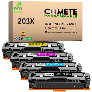 203X - Pack de 4 Toners compatibles HP 203X CF540X CF541X CF542X CF543X  Noir Cyan Magenta Jaune - Marque française