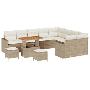 vidaXL Canapés jardin 12 pièces avec coussins beige poly rotin