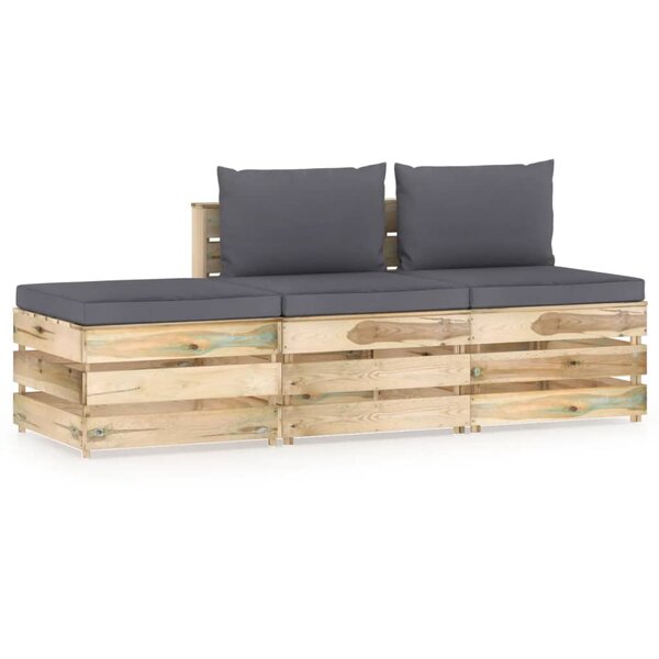 vidaXL Salon de jardin 3 Pièces avec coussins Bois imprégné de vert