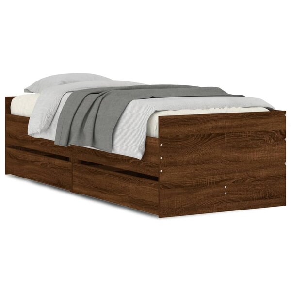 vidaXL Cadre de lit avec tiroirs chêne marron 75x190 cm
