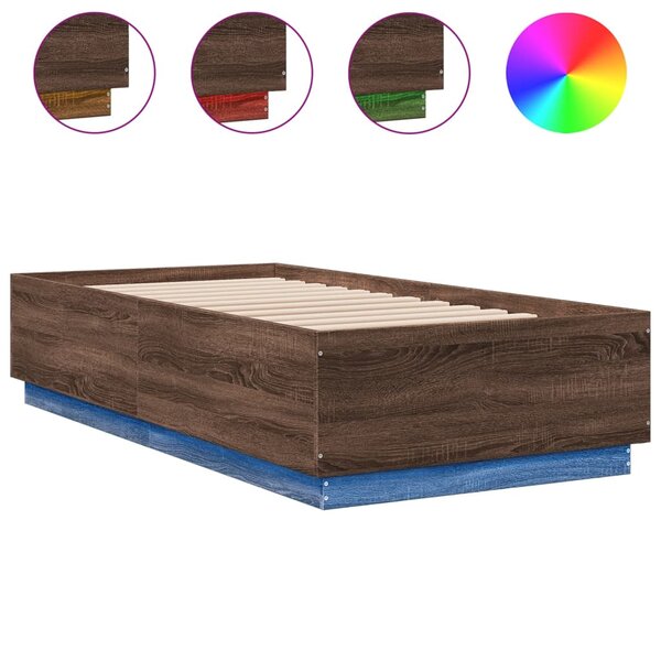 vidaXL Cadre de lit avec lumières LED chêne marron 90x190 cm