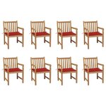 vidaXL Chaises de jardin lot de 8 avec coussins rouge Bois teck massif