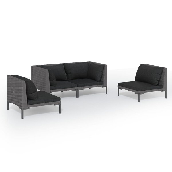 vidaXL Salon de jardin 4 Pièces avec coussins Résine tressée Gris foncé