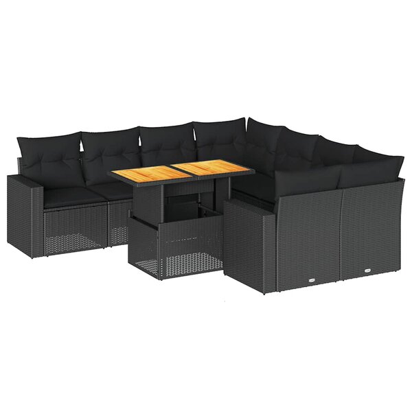 vidaXL Salon de jardin 9 Pièces avec coussins noir résine tressée