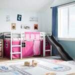 vidaXL Lit mezzanine enfants et rideaux rose 80x200cm bois pin massif