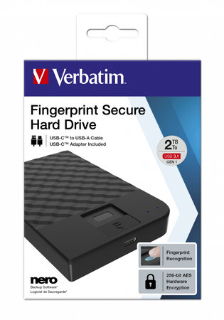 Verbatim verbatim fingerprint secure hdd aes 256 encryption 2tb usb 3 1 gen 1 (2 5')